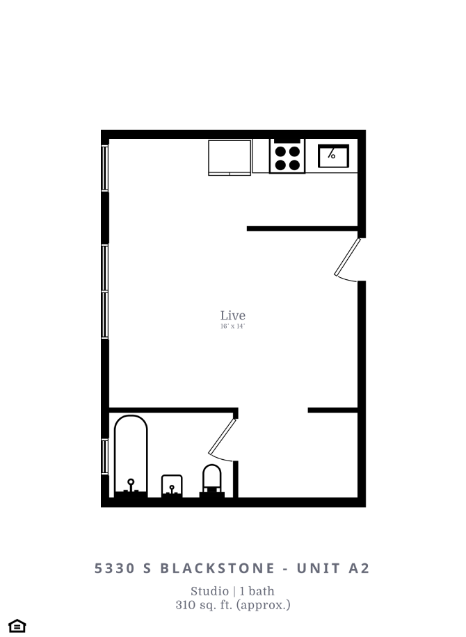 Floor plan for studio, 1 bath, 310 sqft
